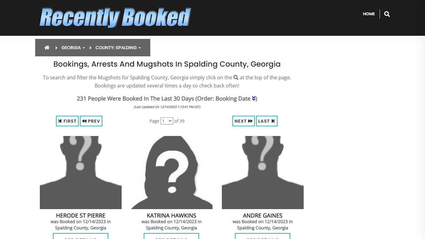 Bookings, Arrests and Mugshots in Spalding County, Georgia